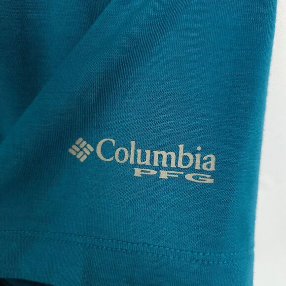 Columbia PFG Mens Medium Blue Crew Neck Casual Stretch Tee T-Shirt - Picture 3 of 7